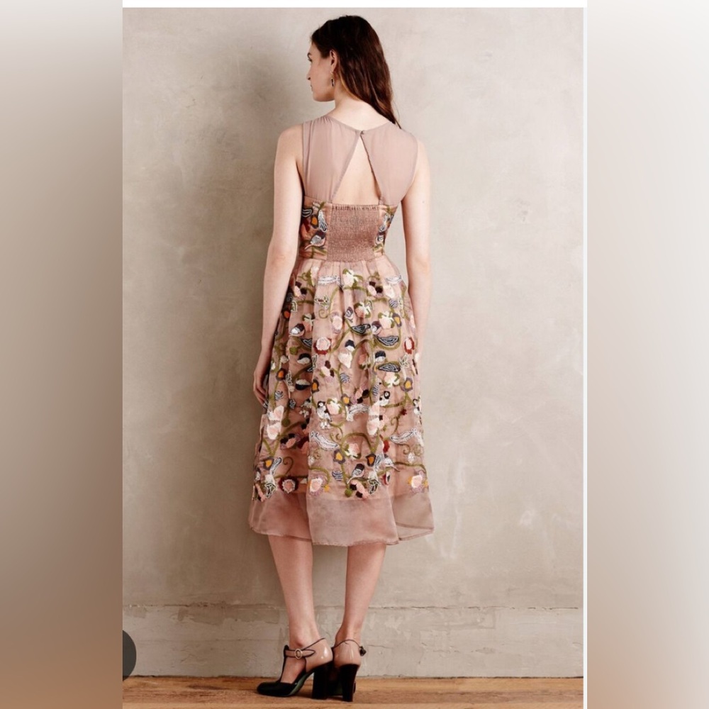 Anthropologie Blush Pink Embroidered Midi Dress - Picture 5 of 16